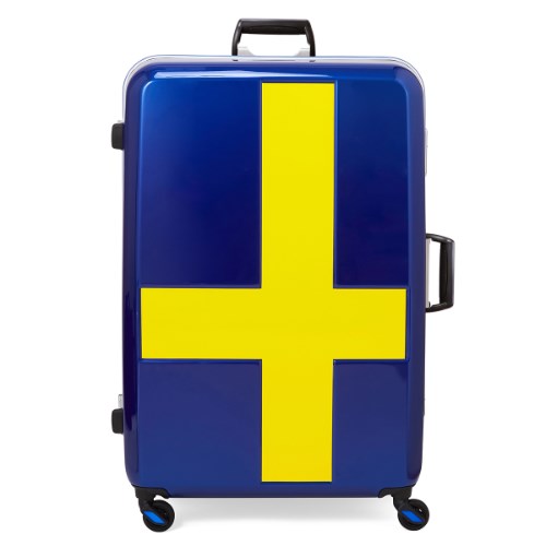 ポリカーボネート製のボディに、スウェーデン国旗をモチーフとしたクロスが施された美しいデザインのスーツケースです。